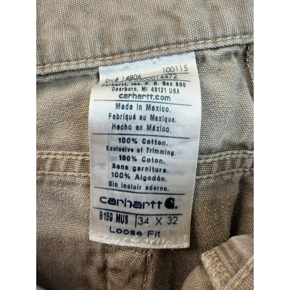 Carhartt B159 MUS Loose Fit Carpenter Pants Mens 34x32 Tan Cotton Duck Workwear - Picture 2 of 7